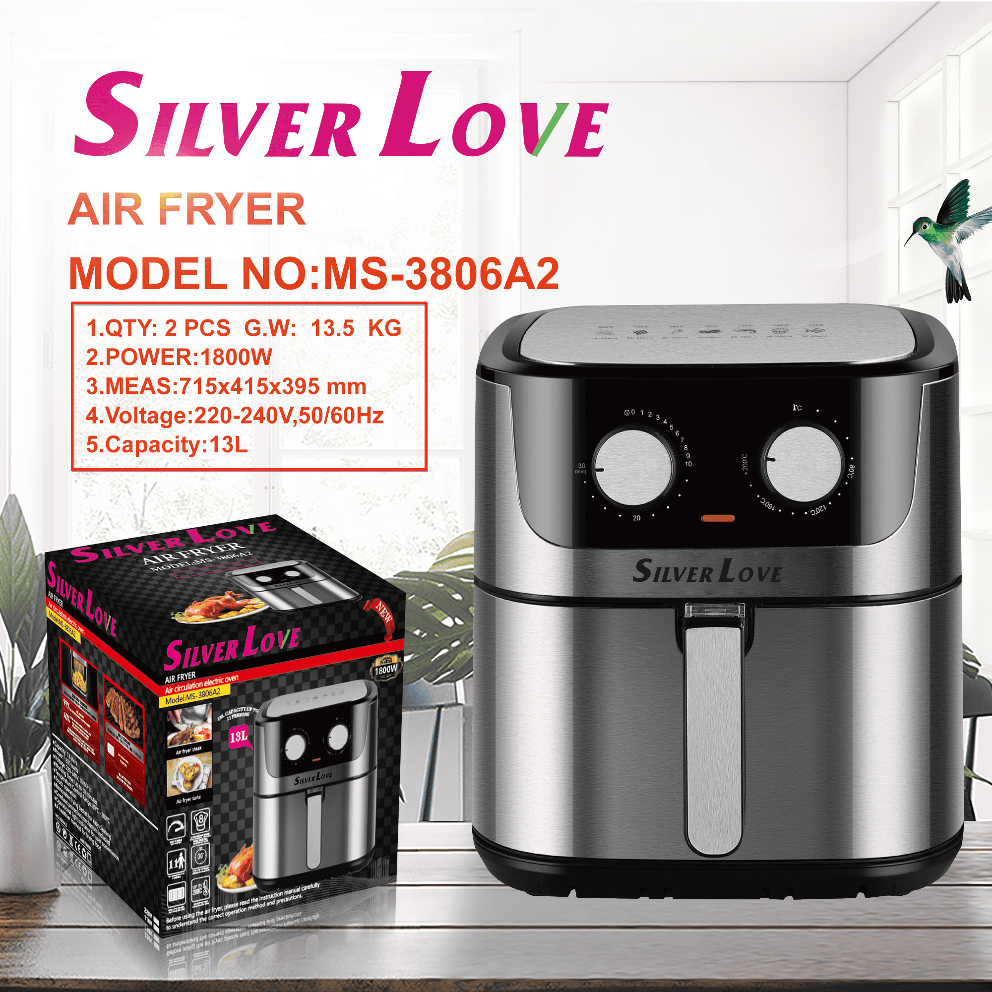 MS-3806A2 空气炸锅 13L AIR FRYER(Smart + Visible ) 2PCS/CTN