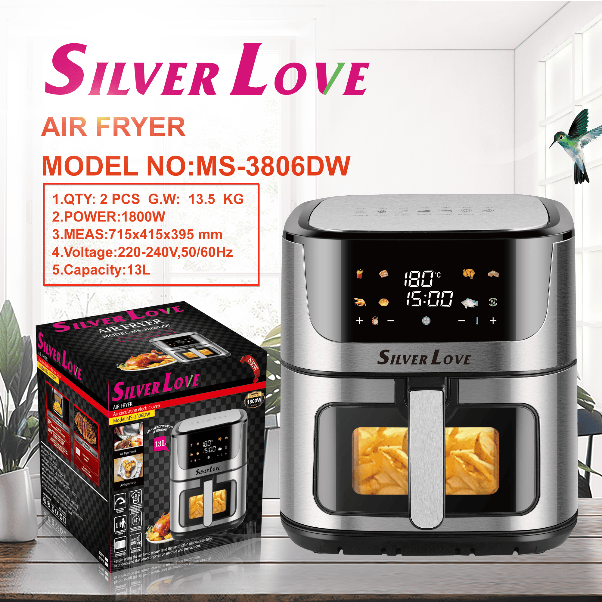 MS-3806DW 空气炸锅 13L AIR FRYER(Smart + Visible ) 2PCS/CTN