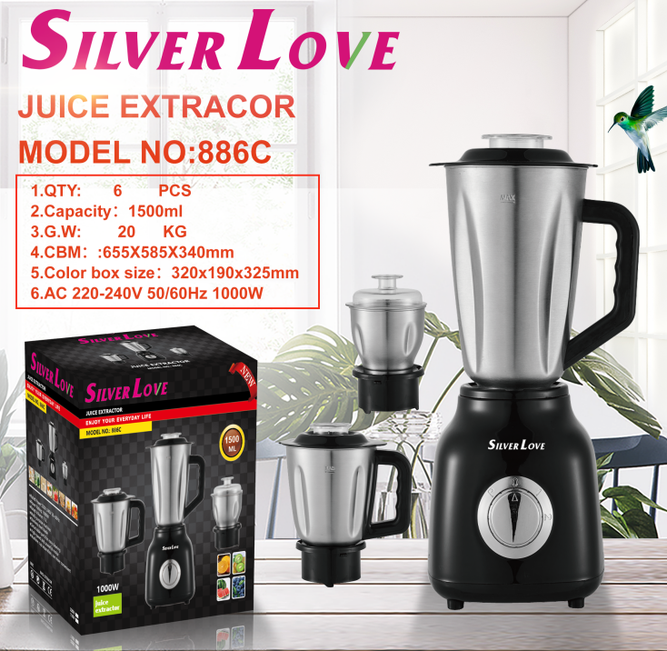 SC-886C 不锈钢杯  果汁机 3 IN1JUICER & BLENDER 6PCS/CTN